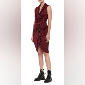 All Saints Burgundy Cancity Dress Size 2